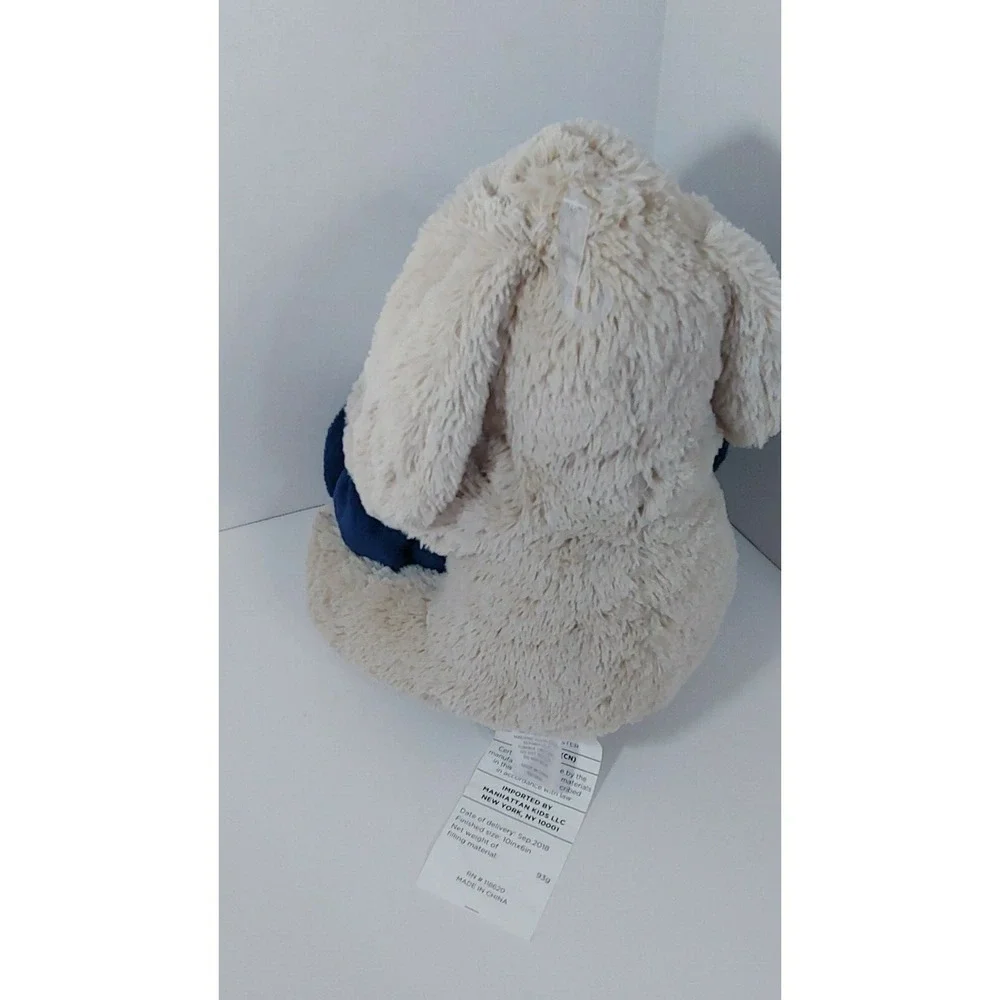 Manhattan Kids plush tan puppy dog holds blue silver stars baby blanket gift set
